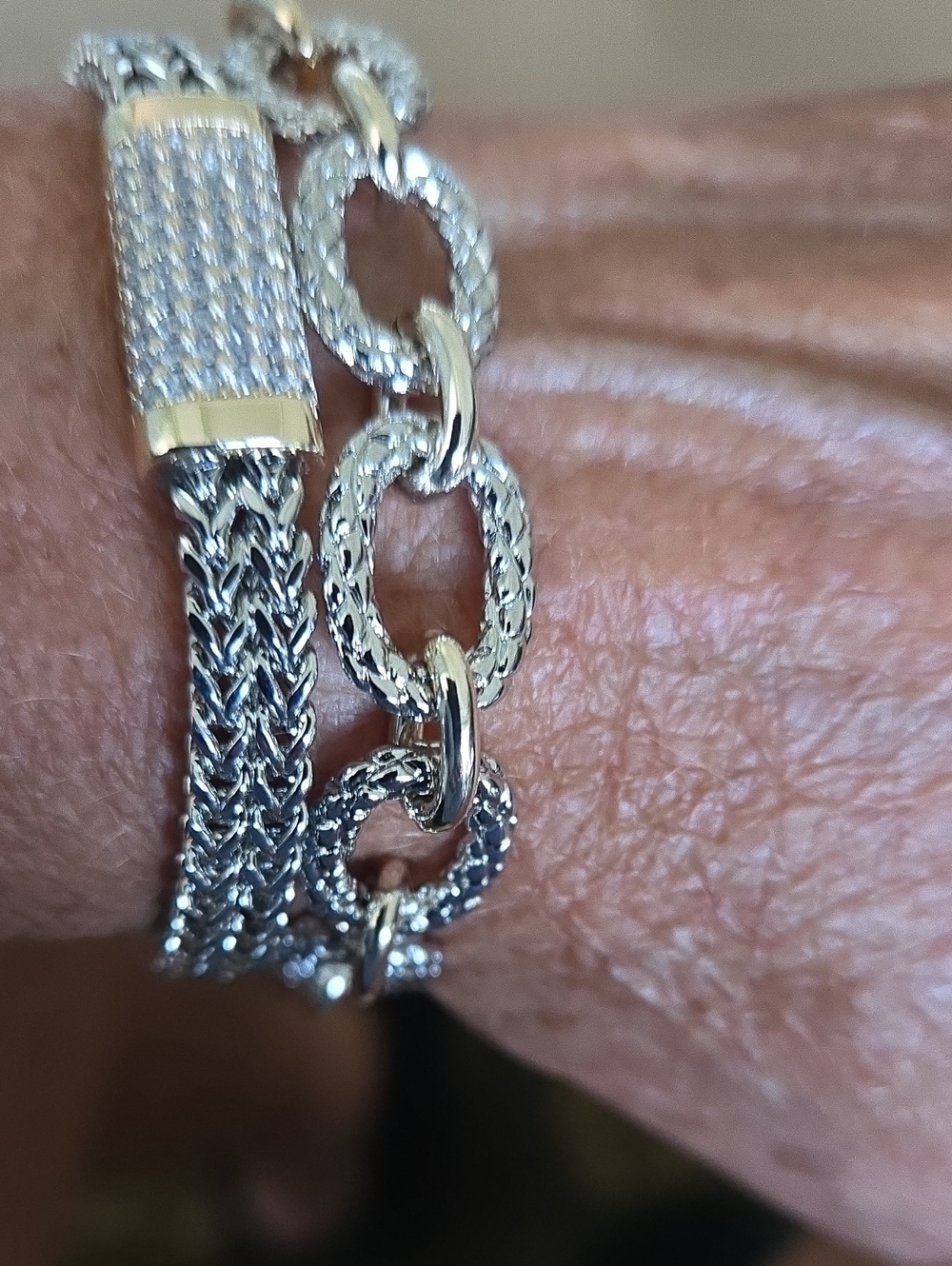 Textured Silver Link Bracelet - Women Jewelry
